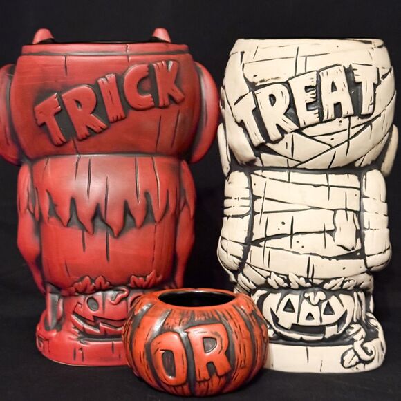 Tiki Farm Trick Or Treat Mug Set of 3 Vampire Mummy Pumpkin Halloween Holiday - Picture 2 of 5